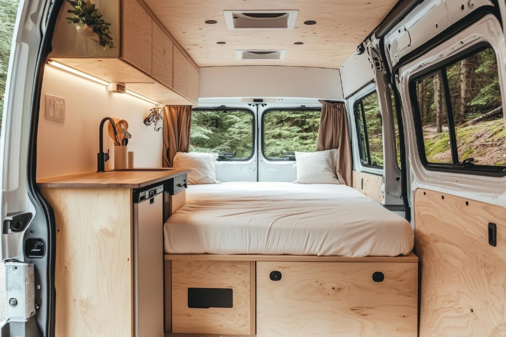 Interno camper van con materasso su misura